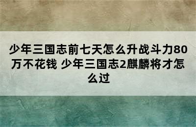 少年三国志前七天怎么升战斗力80万不花钱 少年三国志2麒麟将才怎么过